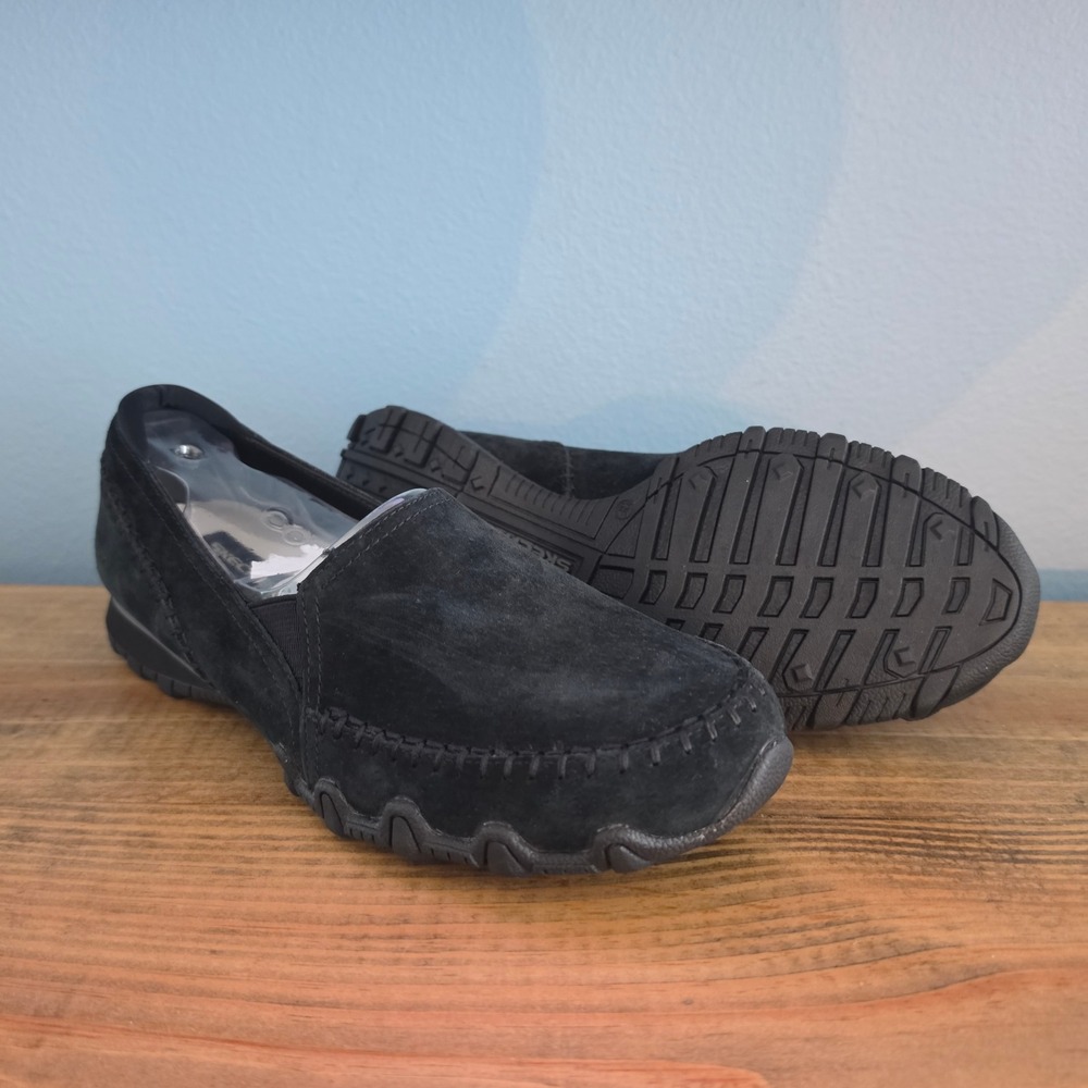 Skechers Womens‎ Bikers Alumni Loafers Black Suede Relaxed Fit Size 8